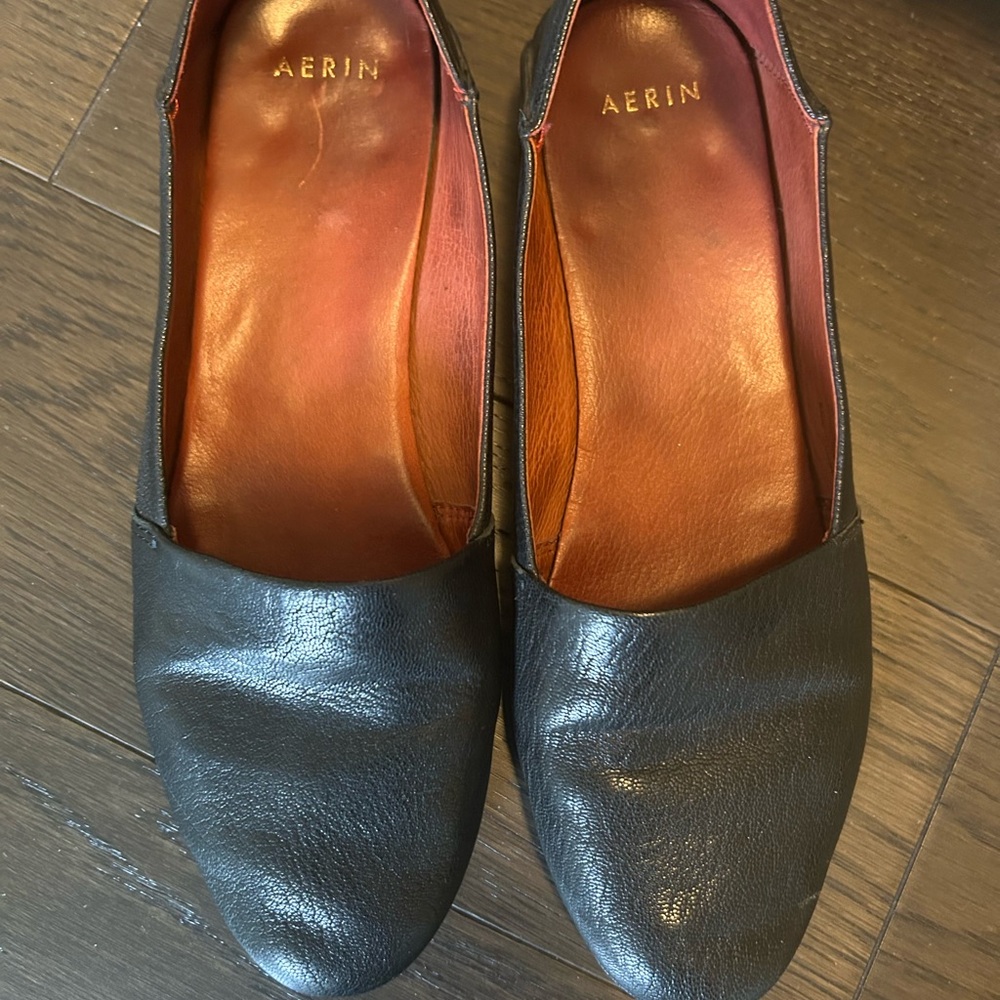 AERIN Black Leather Loafers